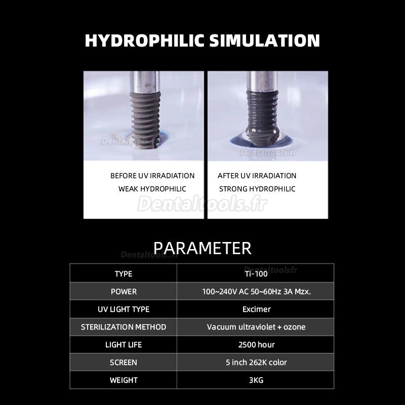 Activateur hydrophile d'implant chirurgical dentaire pour l'hydrop d'implant en titane